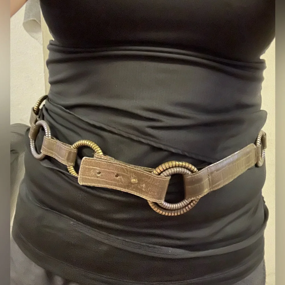 Bronze and gold Vintage Carlisle Brown Leather‎ Belt Med